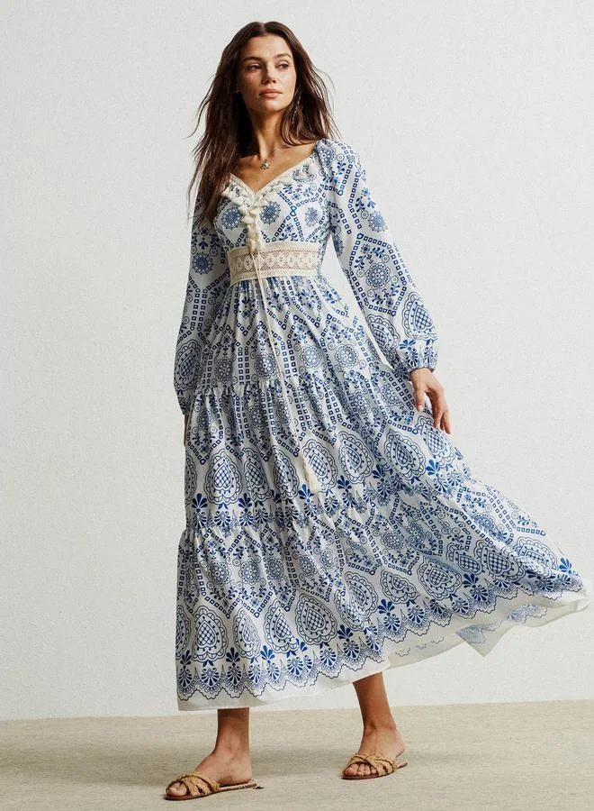 Take Two Women Tassel Trim V Neck Maxi Dress